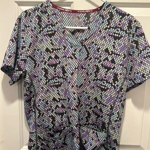 Purple/Blue Geometric Shapes Scrub Top